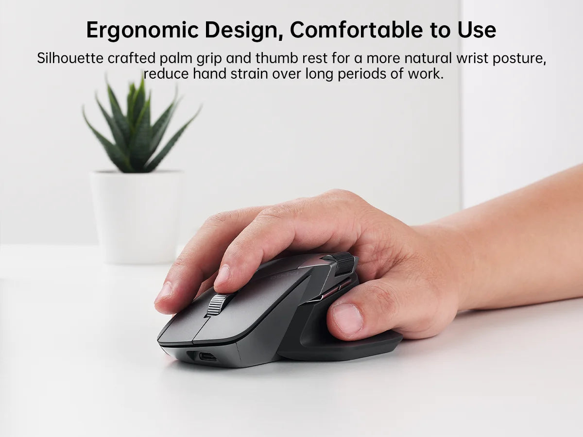 Mouse wireless ergonomico – Mouse ricaricabile multimodale Rapoo MT760L, 4000 DPI, supporta fino a 4 dispositivi tramite Bluetooth e 2.4G