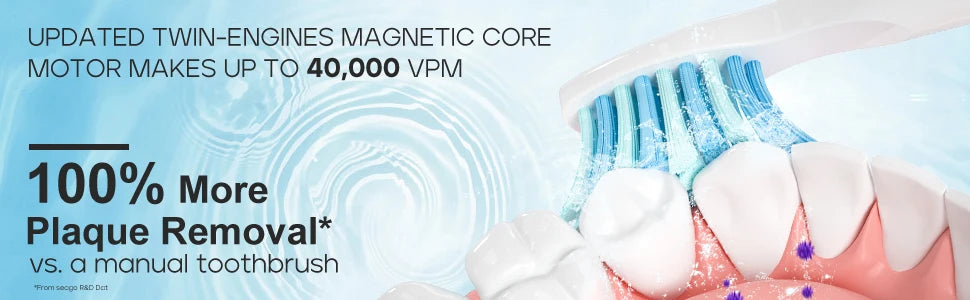 SEAGO Spazzolino Elettrico Sonico – 10 Testine di Ricambio, Ricaricabile tramite USB, Pulizia Profonda dei Denti