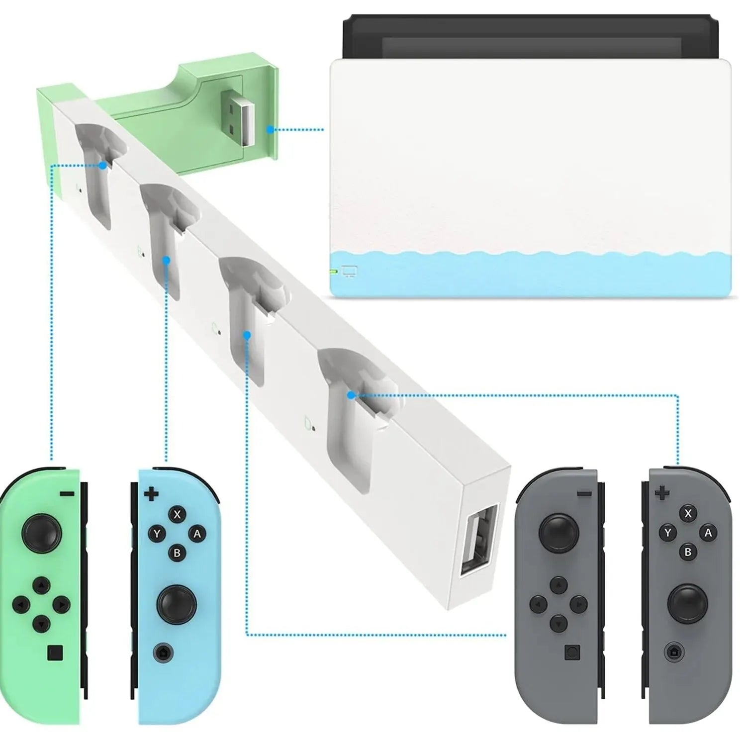 Caricabatterie IPEGA Joycon – Dock Station PG-9186 per Nintendo Switch e OLED | Carica 4 controller contemporaneamente | Display di stato compatto e LED