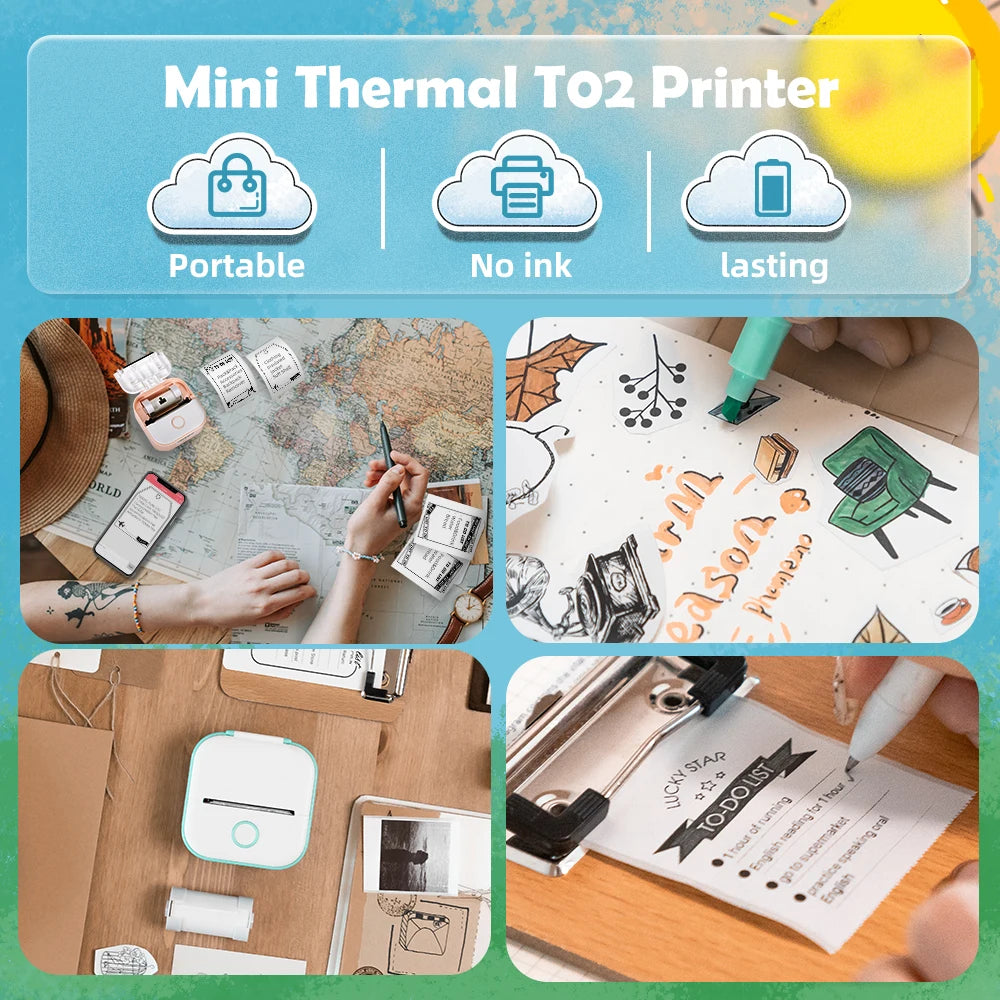 Phomemo Mini Printer – Stampante termica portatile 203 dpi, Bluetooth wireless, cavo USB incluso, stampa foto, etichette, promemoria e liste di cose da fare