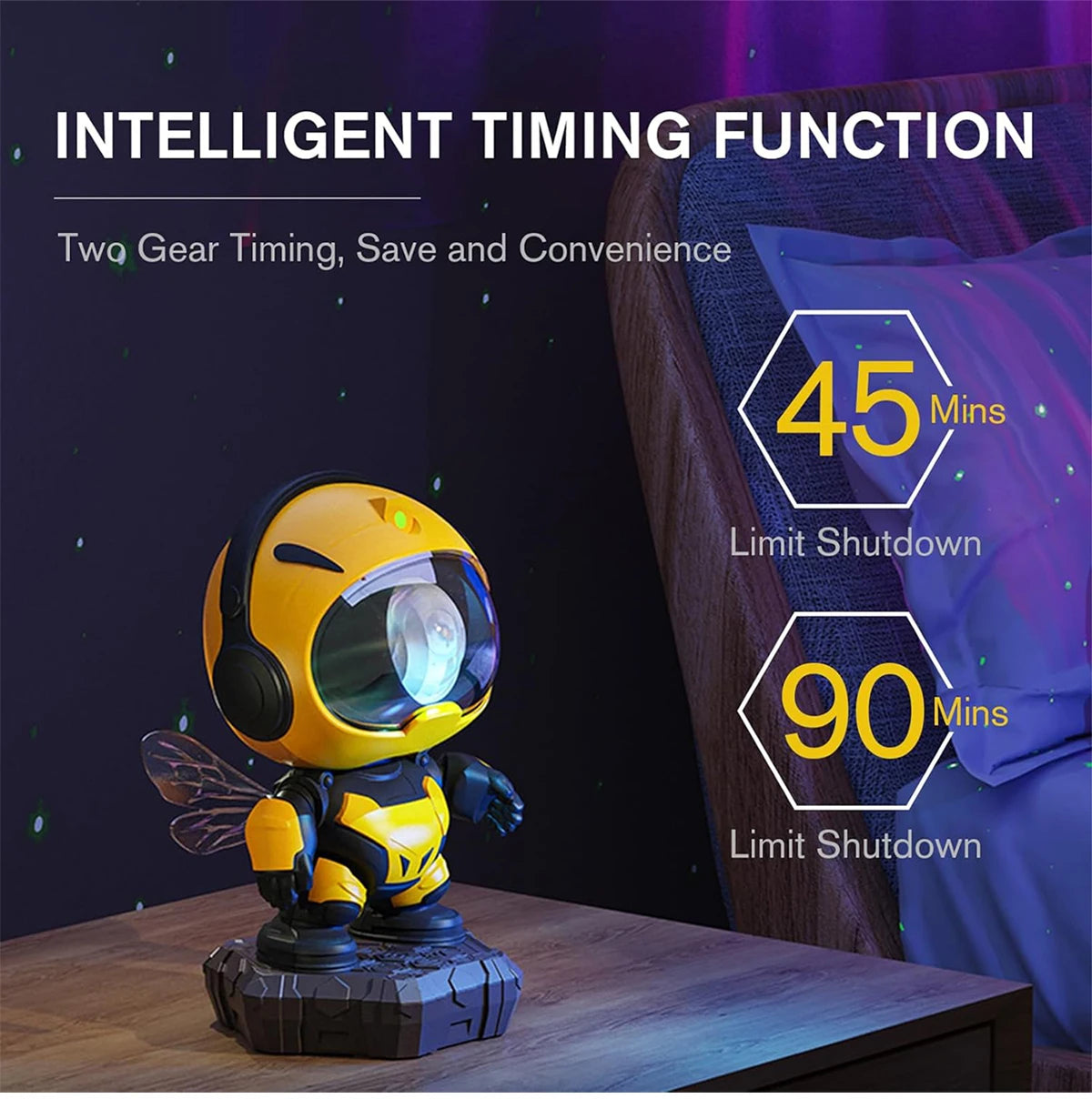 Bee Astronaut - Proiettore di stelle con effetti nebulosi, lampada da soffitto a LED per bambini con telecomando e timer