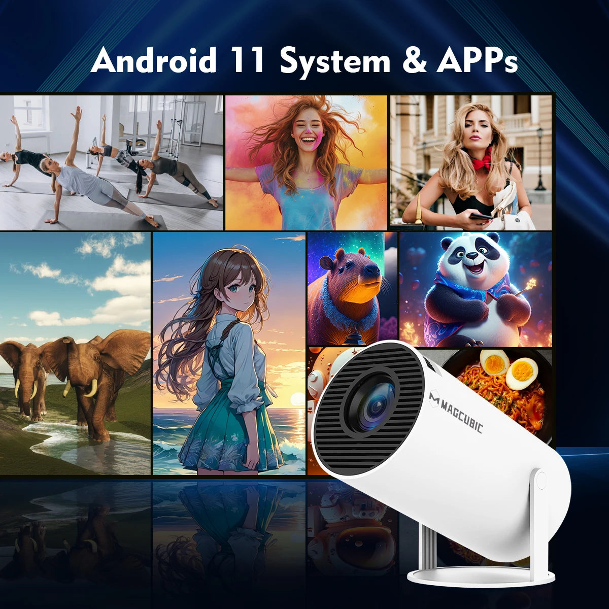 Proiettore Magcubic HY300 Pro 4K LED – Cinema per la casa e l'esterno – Android 11, Dual WiFi6, BT 5.0, 260 lumen ANSI, 1080P