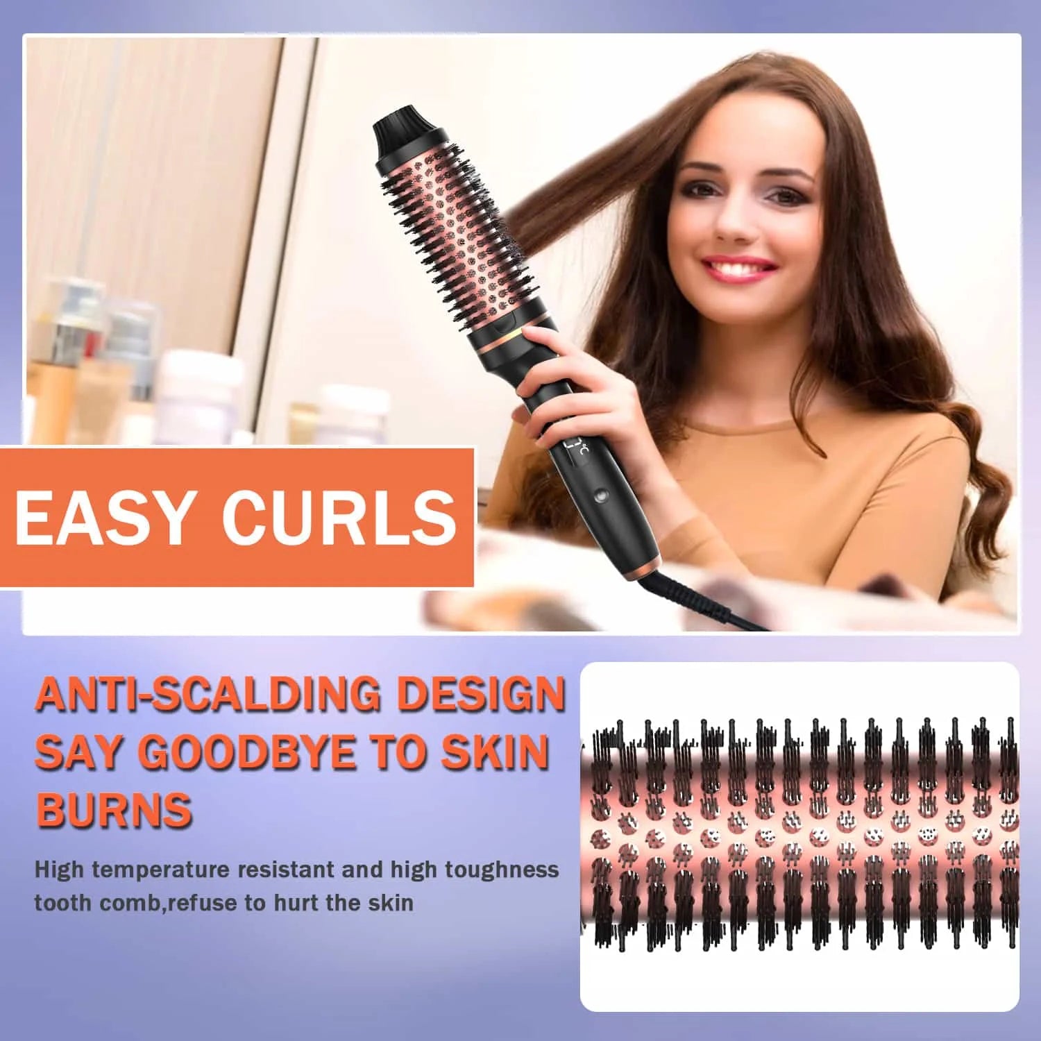 Arricciacapelli 3 in 1, spazzola lisciante, ferro arricciacapelli termico in ceramica, pettine volumizzante con doppio riscaldatore PTC, strumento professionale per lo styling riscaldato