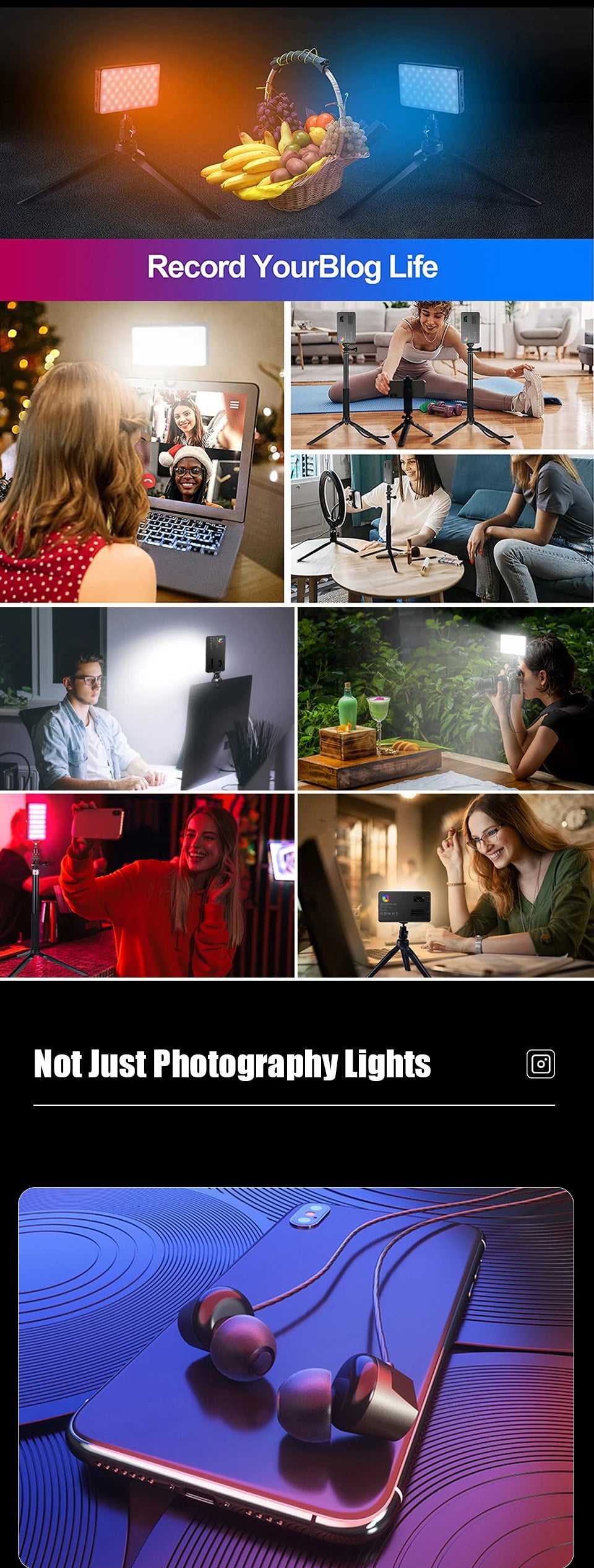 Pannello LED BTFOOR – Luce video RGB con display LCD, CRI95+, temperatura colore 2500–9000K, attacco slitta fredda per vlogging, streaming live, DSLR
