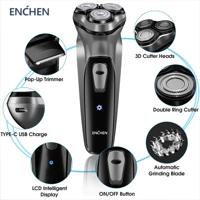 ENCHEN Rasoio Rotante - Rasoio Elettrico da Uomo Blackstone 3D con Lama Galleggiante | Regolabarba Ricaricabile USB-C e Lavabile