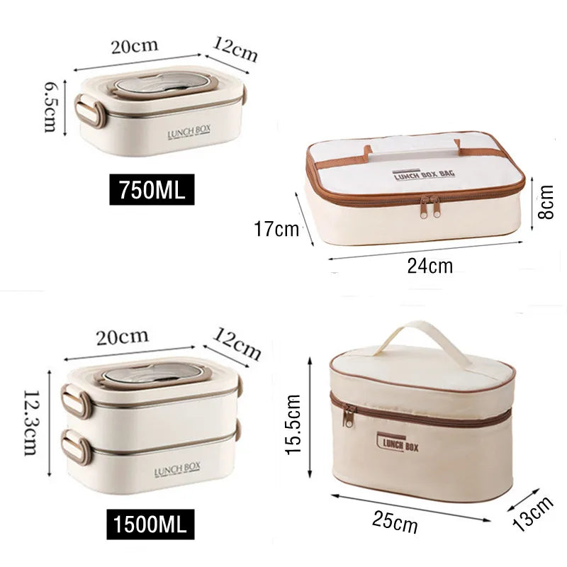 Bento Box Termico - Contenitore per il Pranzo in Acciaio Inox 304 a Doppio Strato da 1500 ml con Borsa Isolante, Conservazione degli Alimenti a Tenuta Stagna per Adulti e Studenti
