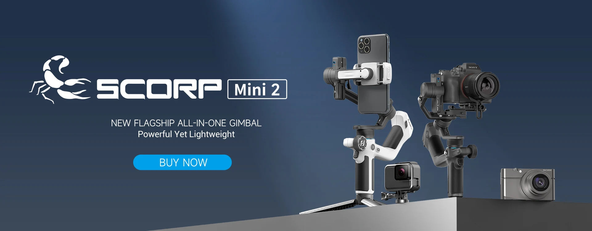 FeiyuTech SCORP Mini 2 – Kit Gimbal, Stabilizzatore a 3 assi per fotocamere mirrorless, smartphone, action cam, con tracciamento AI, luce di riempimento magnetica, carico massimo 1,2 kg