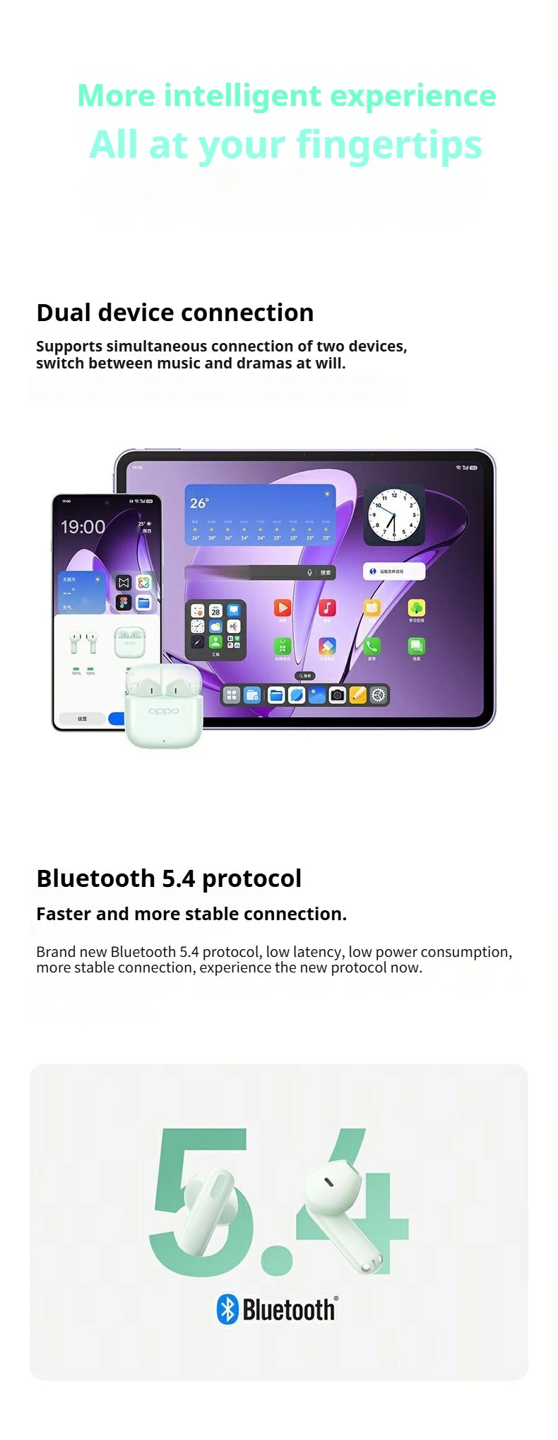 OPPO Enco Air4 – Earphones Wireless Bluetooth 5.4, AI Noise Reduction, IP55 Waterproof, Low Latency, New Sound Version