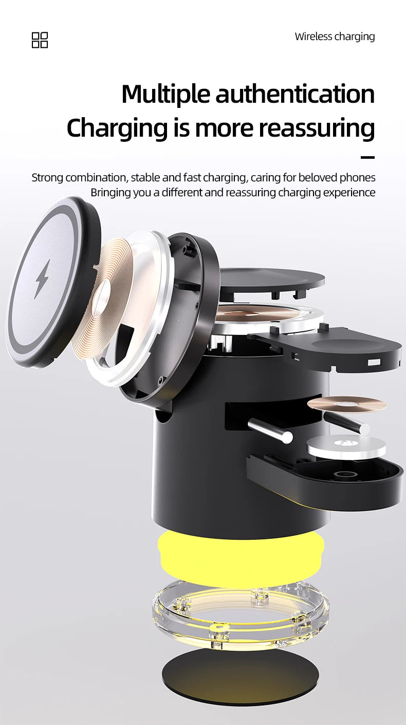 Wireless Charger Dock 4 in 1 Fast Charging Stand with Night Light, MagSafe iPhone 17/16/15/14 Pro Max, Apple Watch, and AirPods Pro 2–8