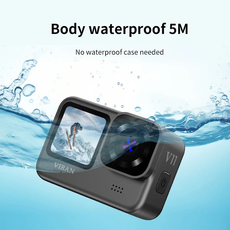 Action Cam VIRAN – Videocamera sportiva Wi-Fi 5K e 4K60FPS con stabilizzatore d'immagine, corpo impermeabile, telecomando, doppio schermo, registratore Pro Drive