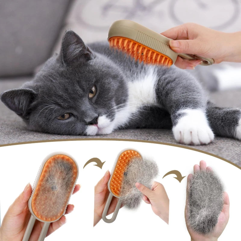 Spazzola a vapore per gatti – 3 in 1 per la rimozione dei peli di animali, pettine per la toelettatura con spray a vapore, prodotti per massaggi e pulizia per gatti