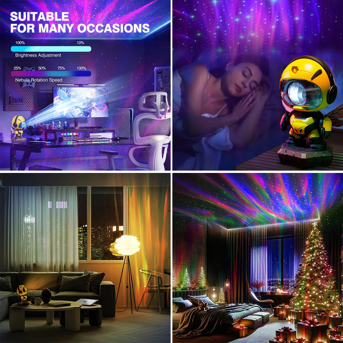 Bee Astronaut - Proiettore di stelle con effetti nebulosi, lampada da soffitto a LED per bambini con telecomando e timer
