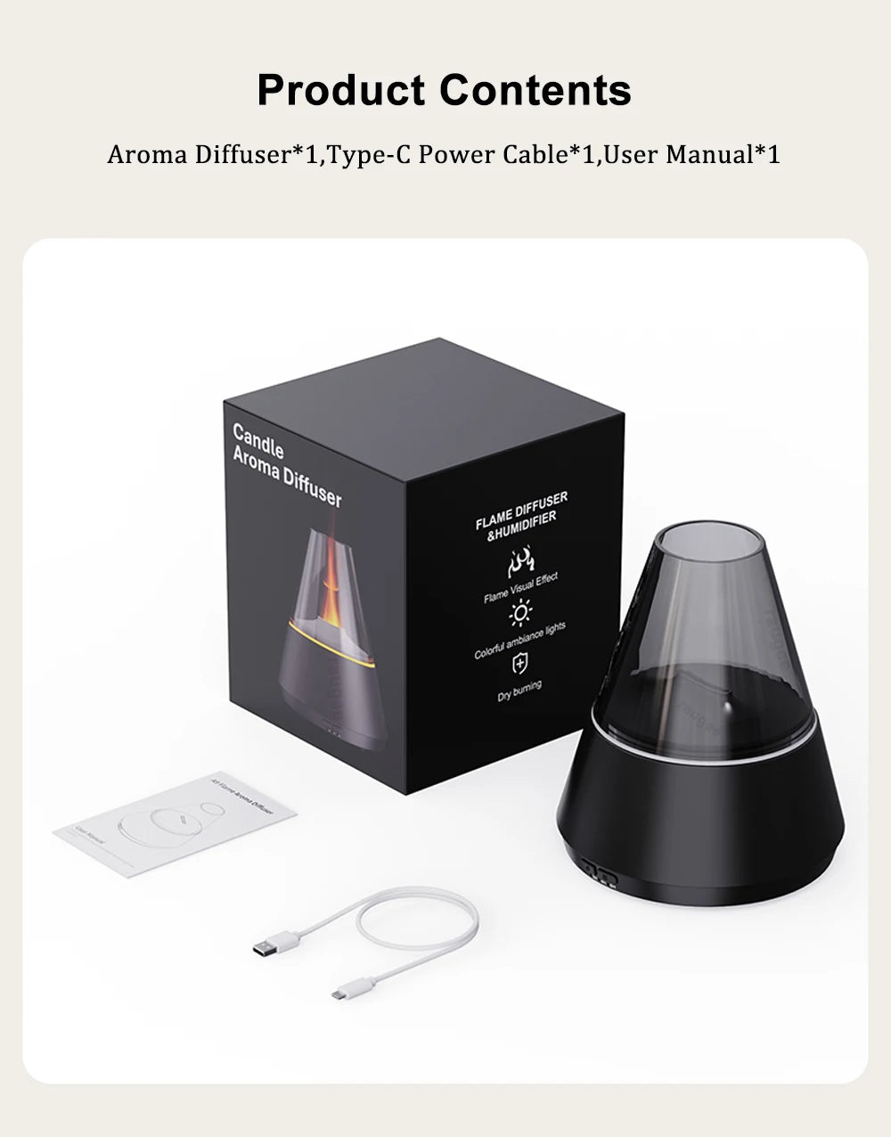 Umidificatore d'aria - Diffusore di oli essenziali aromatici con luce notturna a fiamma colorata, mini umidificatore di fragranze USB per casa e stanza