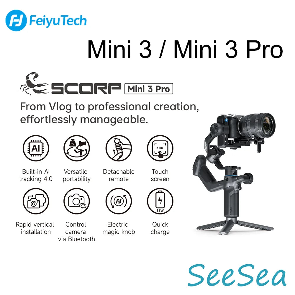 FeiyuTech Stabilizer Mini – Gimbal per smartphone a 3 assi con tracciamento AI, modulo intelligente integrato per fotocamere Mini 3 e Mini 3 Pro