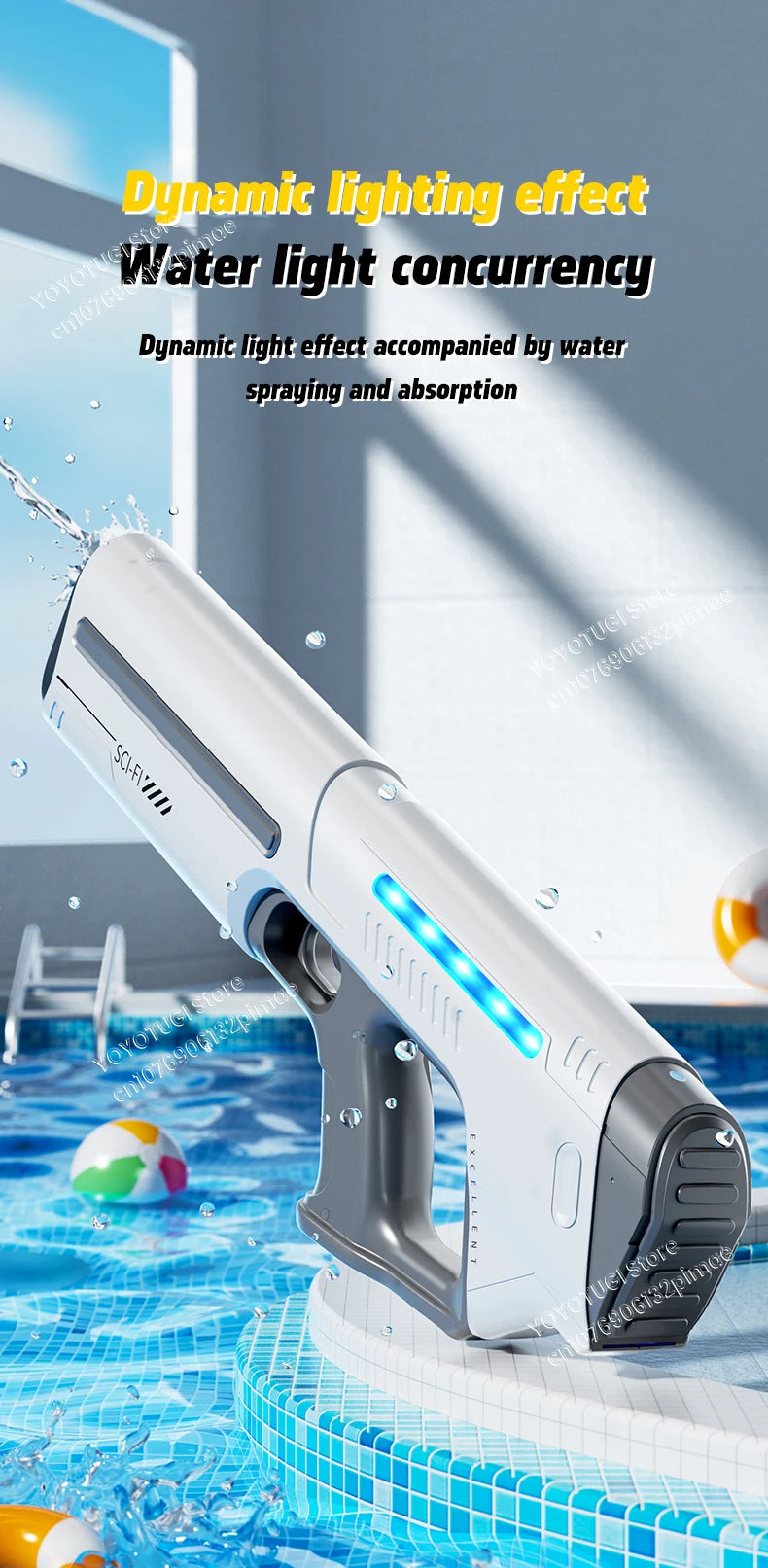 Water Blaster Pro – Pistola ad acqua elettrica completamente automatica con grande capacità e sistema autoassorbente | Giocattolo estivo da esterno per bambini
