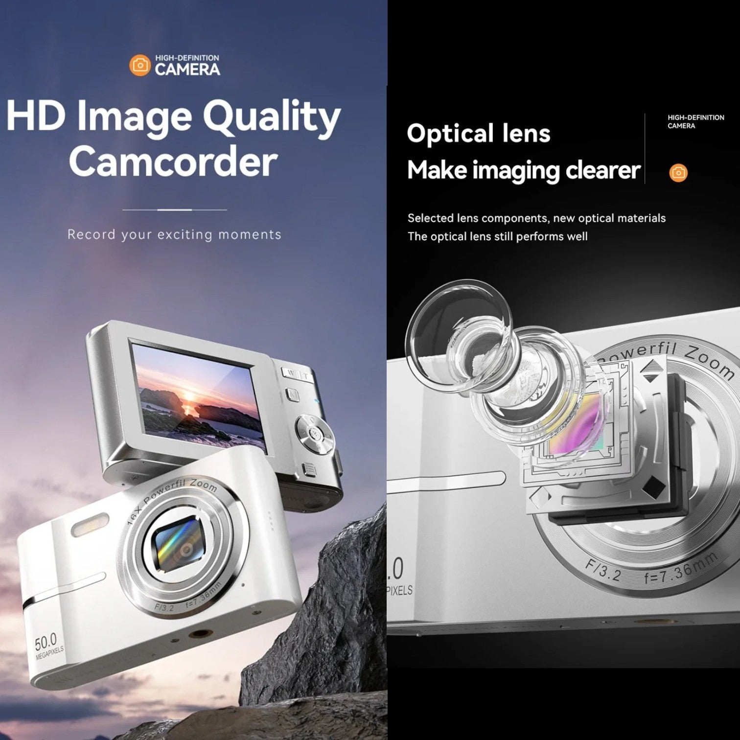 Fotocamera digitale Xiaomi: videoregistratore compatto 4K 50MP con zoom 16x, anti-vibrazione, flash e funzioni di ripresa all'aperto