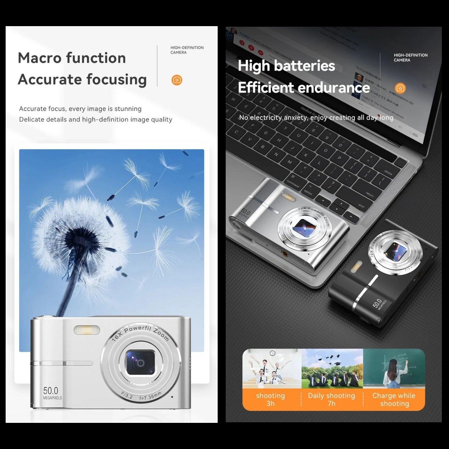 Fotocamera digitale Xiaomi: videoregistratore compatto 4K 50MP con zoom 16x, anti-vibrazione, flash e funzioni di ripresa all'aperto