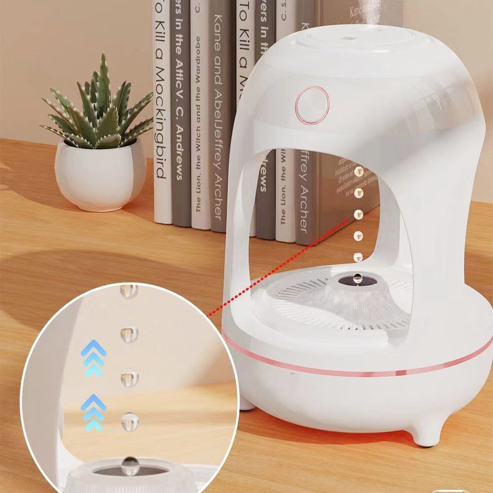 Umidificatore levitante – Fontana antigravità con gocce d'acqua, luce LED ed effetto purificatore d'aria