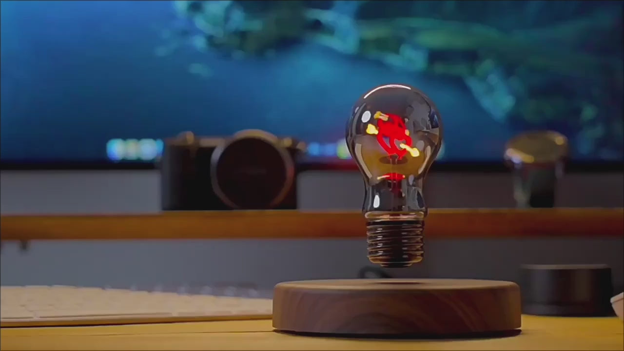 Lampadina levitante magnetica LED con base in legno