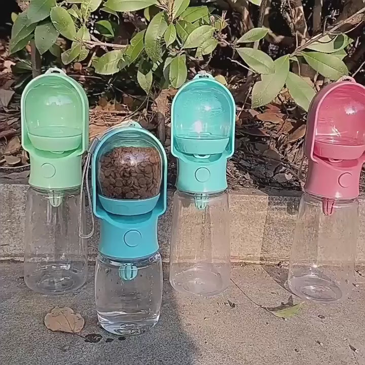 Borraccia Portatile Pet 350ml con Contenitore Cibo e Acqua, Ciotola da Viaggio per Cani e Gatti, Dispenser Antigoccia da Esterno per Cuccioli e Animali di Piccola Taglia